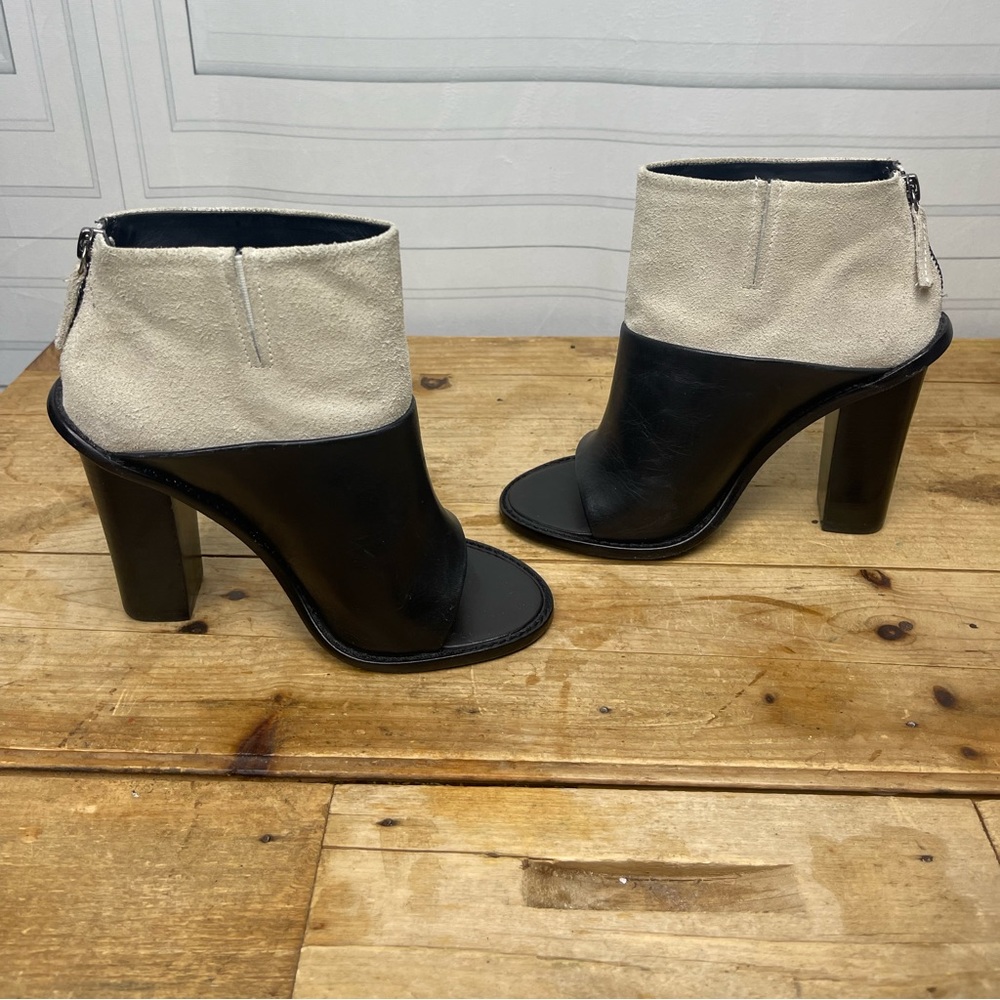 Tibi Black and Cream Two-Tone Open-Toe Ankle Booties - Picture 14 of 15